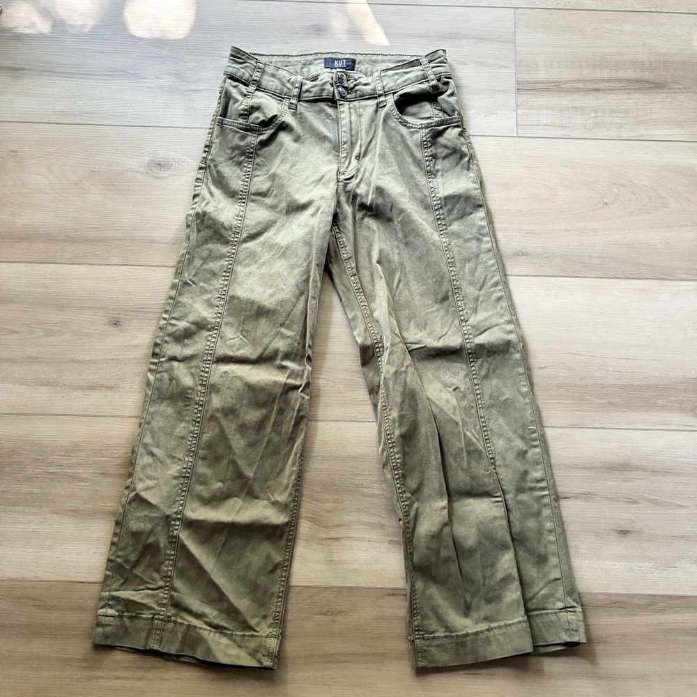 Kut From The Kloth Charlotte Wide Leg High Rise Olive Green Khaki Womens 6 / 28